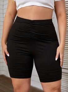 SHEIN Essnce Plus Ruched Cycling Shorts - Black - View 1