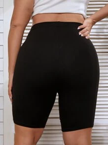 SHEIN Essnce Plus Ruched Cycling Shorts - Black - View 3