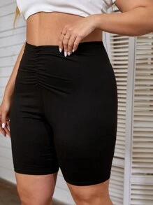 SHEIN Essnce Plus Ruched Cycling Shorts - Black - View 4
