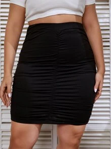 SHEIN Clasi Falda ajustada de talle alto fruncido - Negro - Ver 5