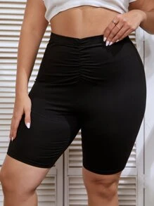 SHEIN Essnce Plus Ruched Cycling Shorts - Black - View 5