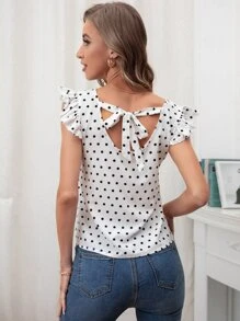 Áo sơ mi nữ Xù Buộc lại Chấm bi Boho - trắng - Xem 1