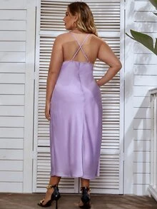 Đầm Plus Size Hội Chữ thập Vắt màu trơn Thanh lịch - Màu Lilac Tím - Xem 2