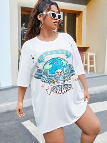 SHEIN Áo thun Plus size Bị tách Thú vật Đồ họa Giải trí - trắng - Xem 1