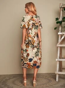 EMERY ROSE Vestido túnico con estampado tropical bajo cruzado - Multicolor - Ver 2