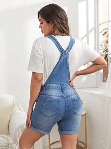 SHEIN Maternity Slant Pocket Denim Dungaree Romper Without Top - Medium Wash - View 2