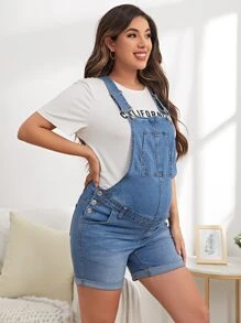 SHEIN Maternity Slant Pocket Denim Dungaree Romper Without Top - Medium Wash - View 5