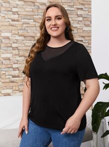 EMERY ROSE Áo thun Plus size Tương phản Mesh màu trơn Giải trí - màu đen - Xem 4