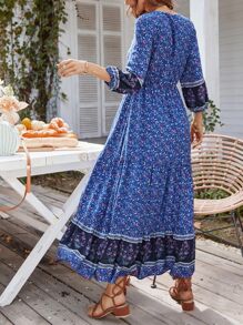 SHEIN VCAY Vestido con estampado floral bajo con fruncido - Azul - Ver 2