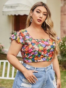 Dreamara Plus Allover Floral Print Tied Backless Top - Multicolor - View 3