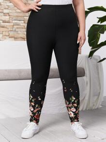 EMERY ROSE Plus Floral Print Elastic Waist Leggings - Black - View 3