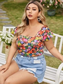 Dreamara Plus Allover Floral Print Tied Backless Top - Multicolor - View 4