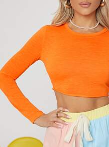 SHEIN 熒光橙短款上衣 - 橘色 - 查看 4