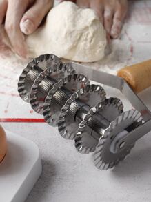 1pc Wooden Handle Dough Roller Cutter - Multicolor - View 4