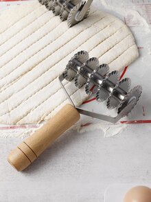 1pc Wooden Handle Dough Roller Cutter - Multicolor - View 7