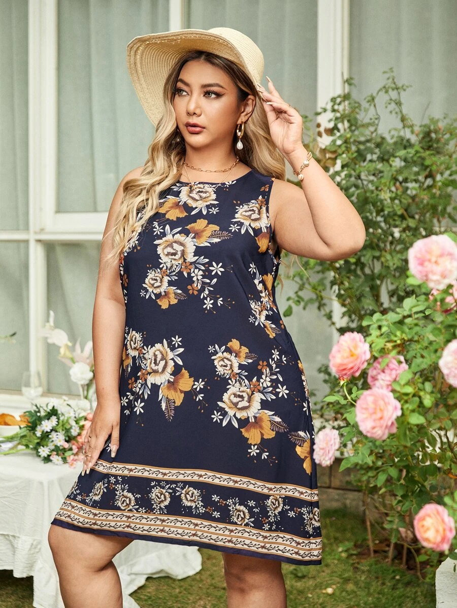 SHEIN Clasi 大碼印花直筒洋裝 - 彩色 - 查看 1