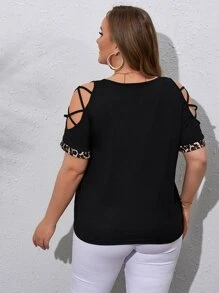 SHEIN Unity Plus Criss Cross Cut Out Sleeve Tee - Black - View 2