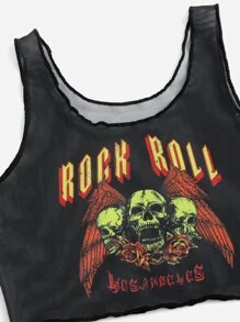 ROMWE Grunge Punk Skull Print Lingerie Set - Black - View 3