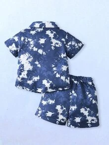 嬰兒紮染前紐扣襯衫和短褲 - 藍白色 - 查看 2