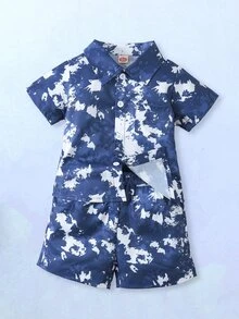 嬰兒紮染前紐扣襯衫和短褲 - 藍白色 - 查看 3
