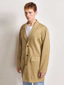 Manfinity 男士翻蓋細節單排釦風衣外套 - 卡其色 - 查看 3
