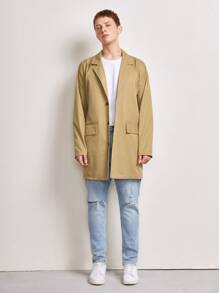 Manfinity 男士翻蓋細節單排釦風衣外套 - 卡其色 - 查看 4