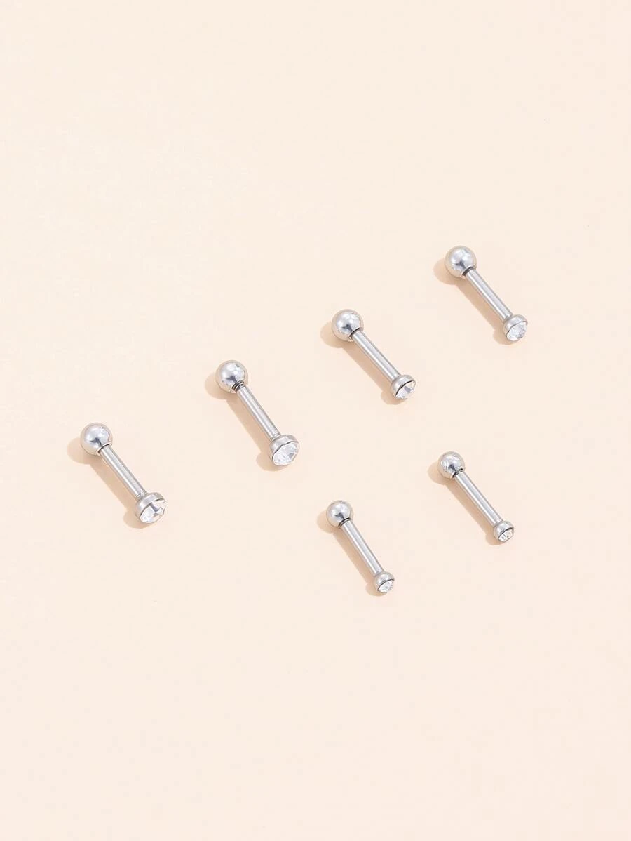 6 piezas Pendientes con diseño de diamante de imitación - Plateado - Ver 1