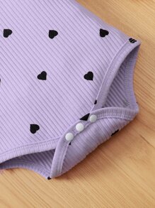 Baby Heart Print Ruffle Trim Bodysuit & Flare Leg Trousers & Headband - Lilac Purple - View 4