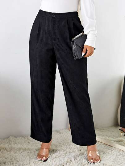 Pantalones de pierna ancha de pana unicolor