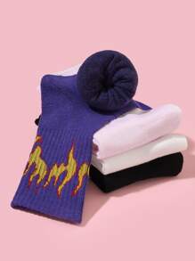 4 双儿童火焰提花袜子，设计可爱，舒适透气，适合户外运动，四季皆宜 - 彩色 - 查看 2