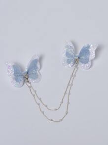 1 pieza para el cabello de chicas con clip en forma de mariposa elegante y colorida con cadena de perlas - Azul - Ver 3