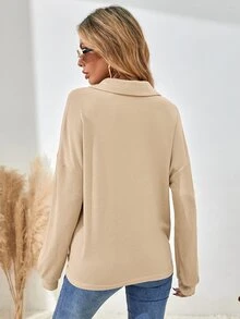 SHEIN LUNE Half Button Drop Shoulder Tee - Apricot - View 2