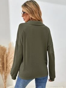 SHEIN LUNE Half Button Drop Shoulder Tee Fall Cloth For Women - Army Green - View 2