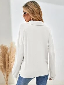 SHEIN LUNE Half Button Drop Shoulder Tee - White - View 2