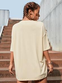 字母圖案落肩T恤 - 卡其色 - 查看 2