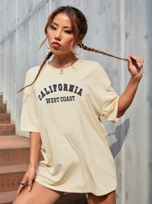 字母圖案落肩T恤 - 卡其色 - 查看 5