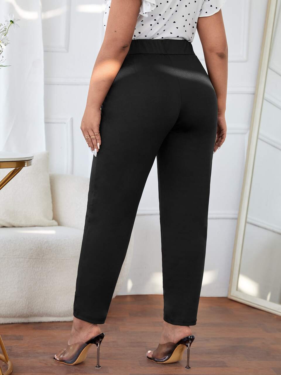 Plus Button Detail High Waist Pants