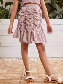 SHEIN 女孩褶邊荷葉邊半身裙