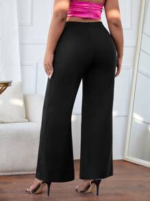 SHEIN Privé Pantalones bajo de muslo con abertura - Negro - Ver 2