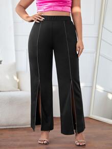 SHEIN Privé Pantalones bajo de muslo con abertura - Negro - Ver 3