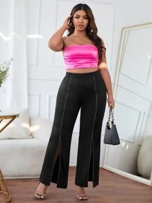 SHEIN Privé Pantalones bajo de muslo con abertura - Negro - Ver 6