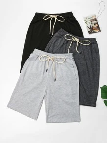 Flirla 3 piezas Shorts deportivos de cintura con cordón