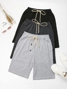 Flirla 3 piezas Shorts deportivos de cintura con cordón