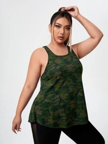 Plus Softness Camo Criss Cross Sports Tank Top - Multicolor - View 3