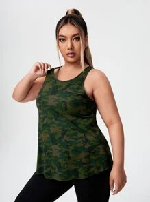 Plus Softness Camo Criss Cross Sports Tank Top - Multicolor - View 4