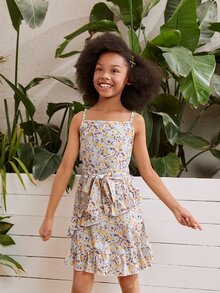 SHEIN Đầm Gái Thắt lưng Viên lá sen Hoa Tất cả trên in Boho - Nhiều màu - Xem 5