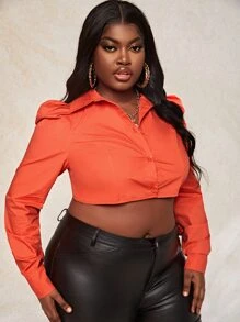 Slaydiva Plus Solid Button Up Crop Shirt