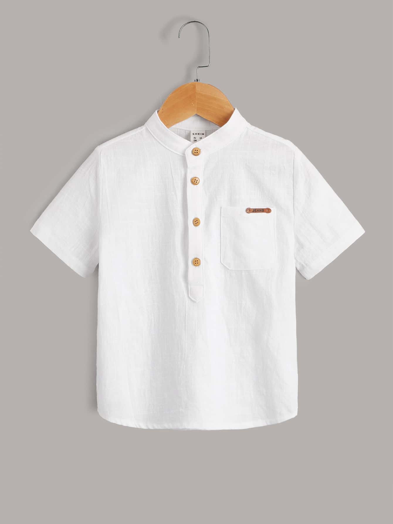SHEIN Young Boy Mock Neck Half Button Patched Pocket Shirt - White - View 1