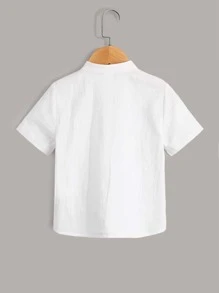SHEIN Young Boy Mock Neck Half Button Patched Pocket Shirt - White - View 2