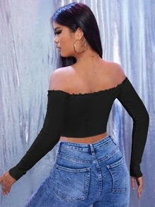 SHEIN SXY Áo nữ Xù nhỏ Thắt nơ trước màu trơn Gợi cảm - màu đen - Xem 2